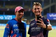 Jos Buttler and Chris Morris during IPL 2021